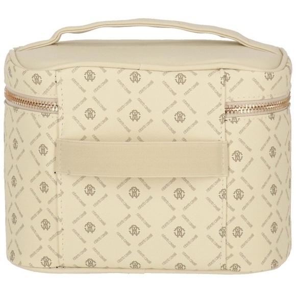 NEW Roberto Cavalli Monogram Cream Cosmetic Toiletry Bag Train Case - Picture 2 of 5